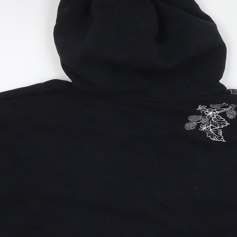 Jack Wills Womens Black Cotton Pullover Hoodie Size 12 Pullover - Embraided Flowers