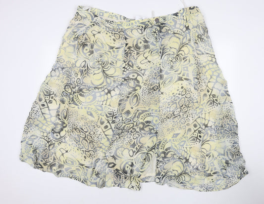 Cavida Womens Yellow Geometric Viscose Maxi Skirt Size 28 Zip