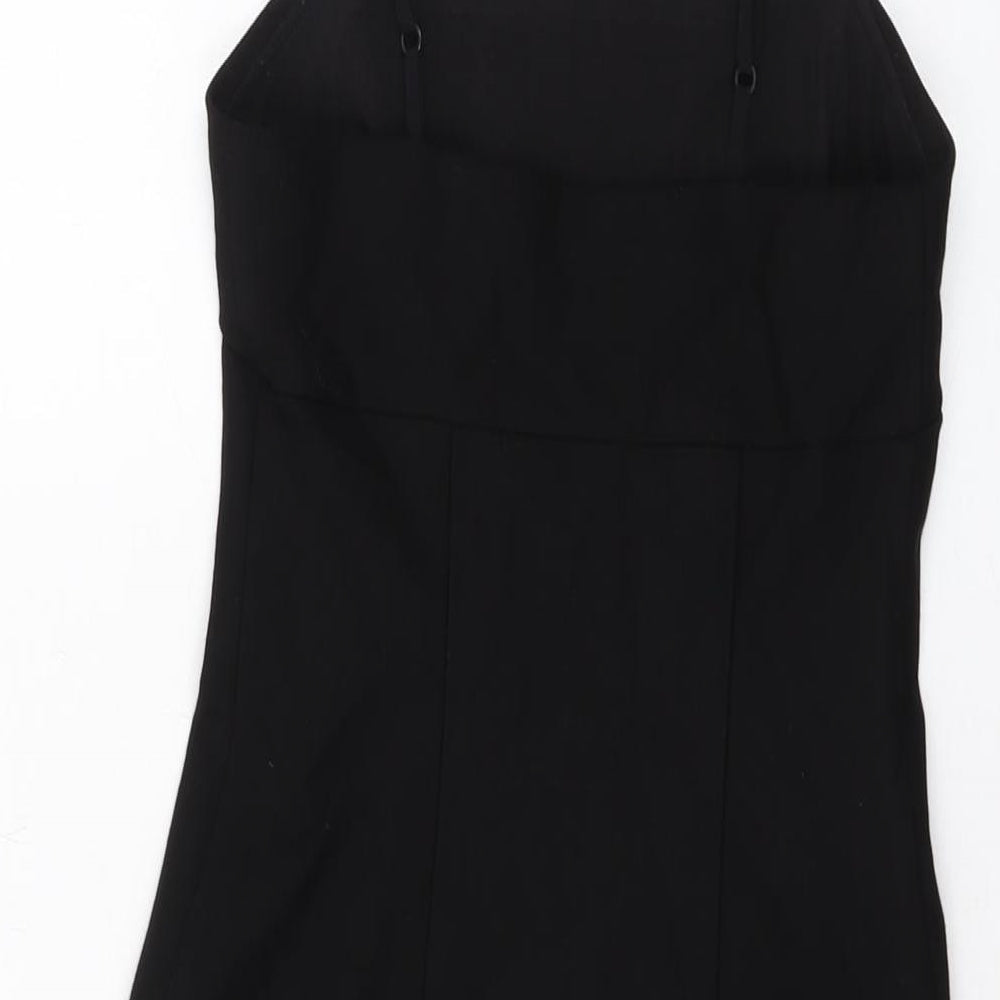 Brand and care label for Silence + Noise women’s black viscose mini, size XS, square neck pullover