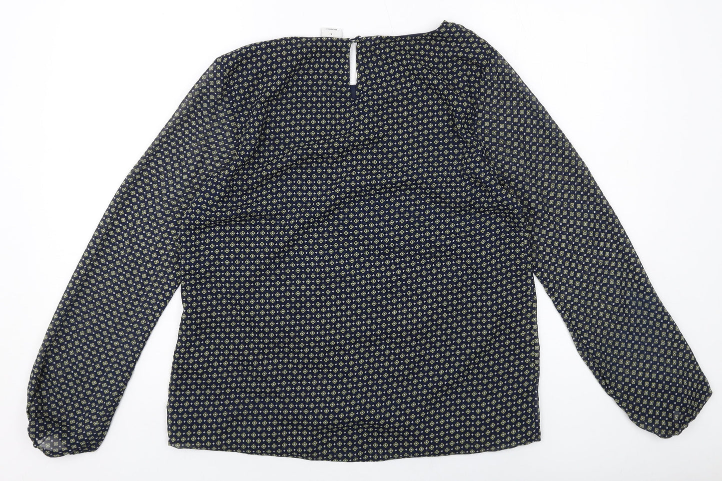 VERO MODA Womens Blue Geometric Polyester Basic Blouse Size M Round Neck