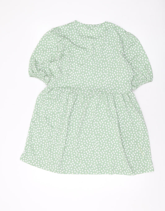 Stradivarius Womens Green Polka Dot Polyester A-Line Size L Round Neck Pullover