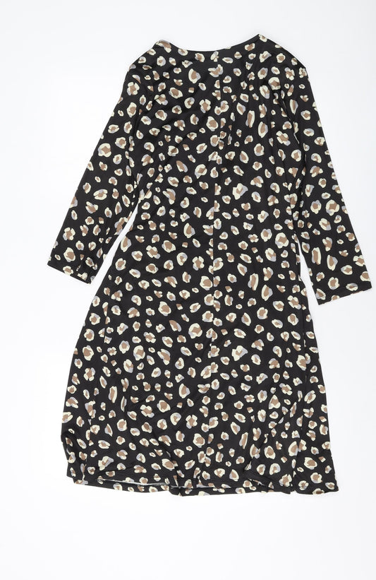 Marisa & Marie Womens Black Animal Print Polyester A-Line Size M V-Neck Pullover