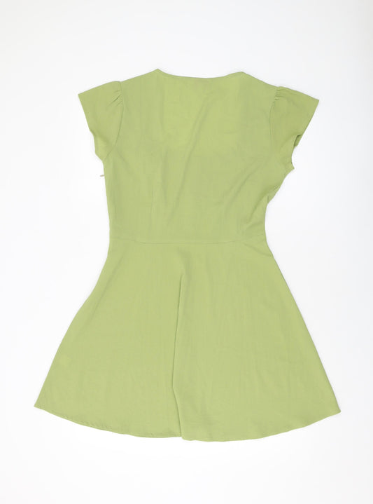 Dancing Leopard Womens Green Polyester A-Line Size 12 Square Neck Pullover