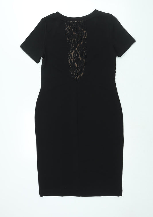 Marks and Spencer Womens Black Polyester Bodycon Size 12 Round Neck Pullover - Lace Panel