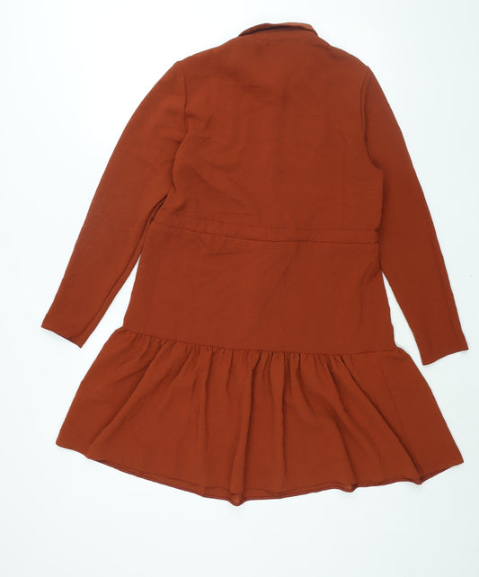 New Look Womens Brown Polyester Shirt Dress Size 10 Collared Button - Drawstring Waist