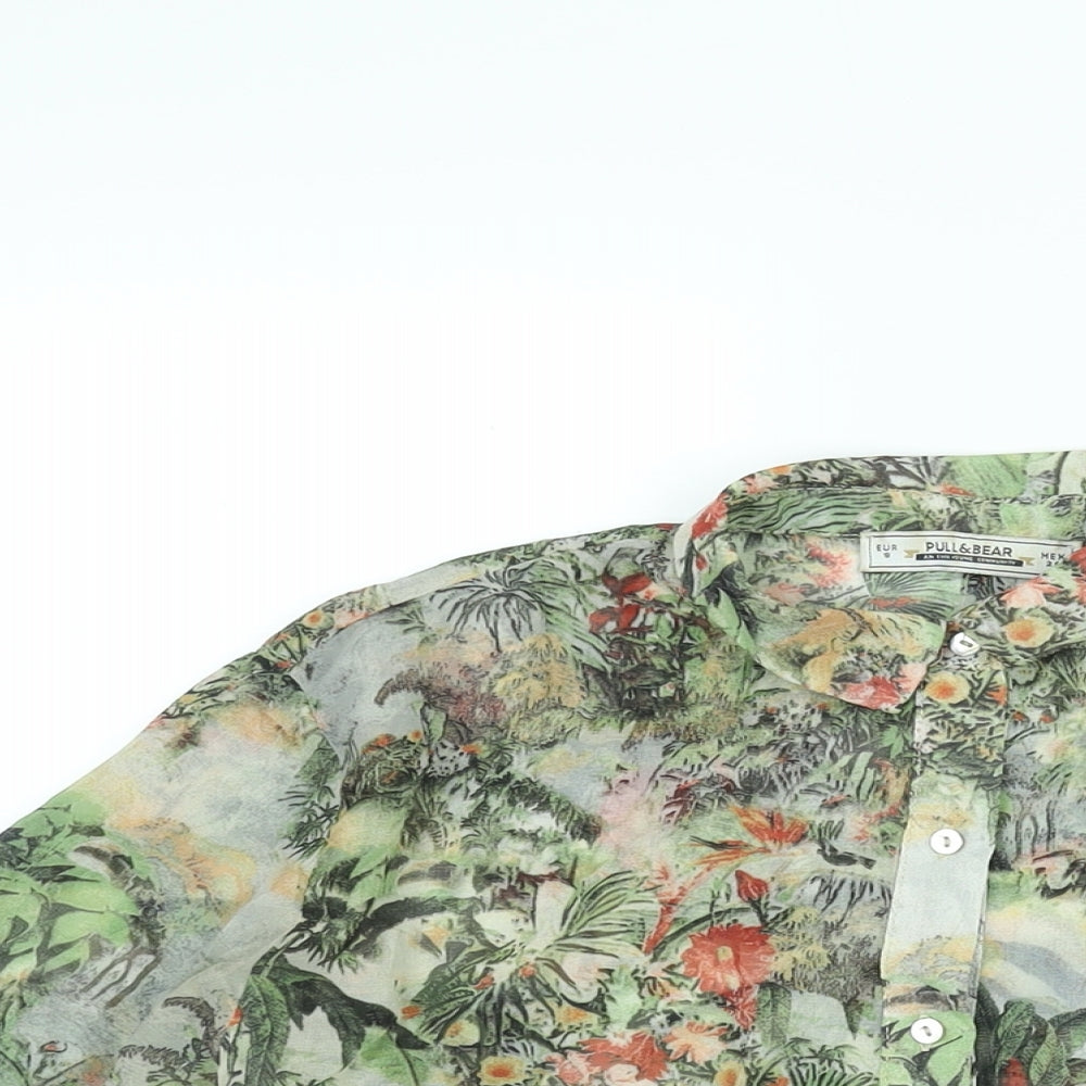 Pull&Bear Womens Multicoloured Geometric Polyester Basic Button-Up Size S Collared - Semi Sheer
