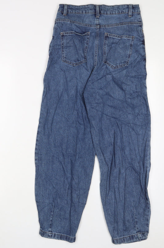 Marks and Spencer Womens Blue Cotton Mom Jeans Size 6 L26 in Regular Zip