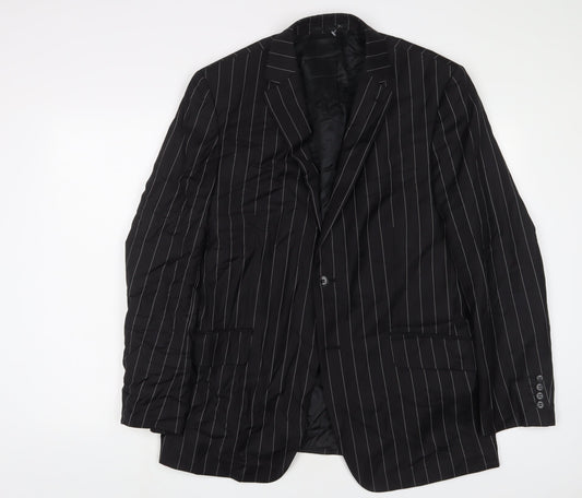 Lambretta Mens Black Striped Wool Jacket Suit Jacket Size 42 Regular