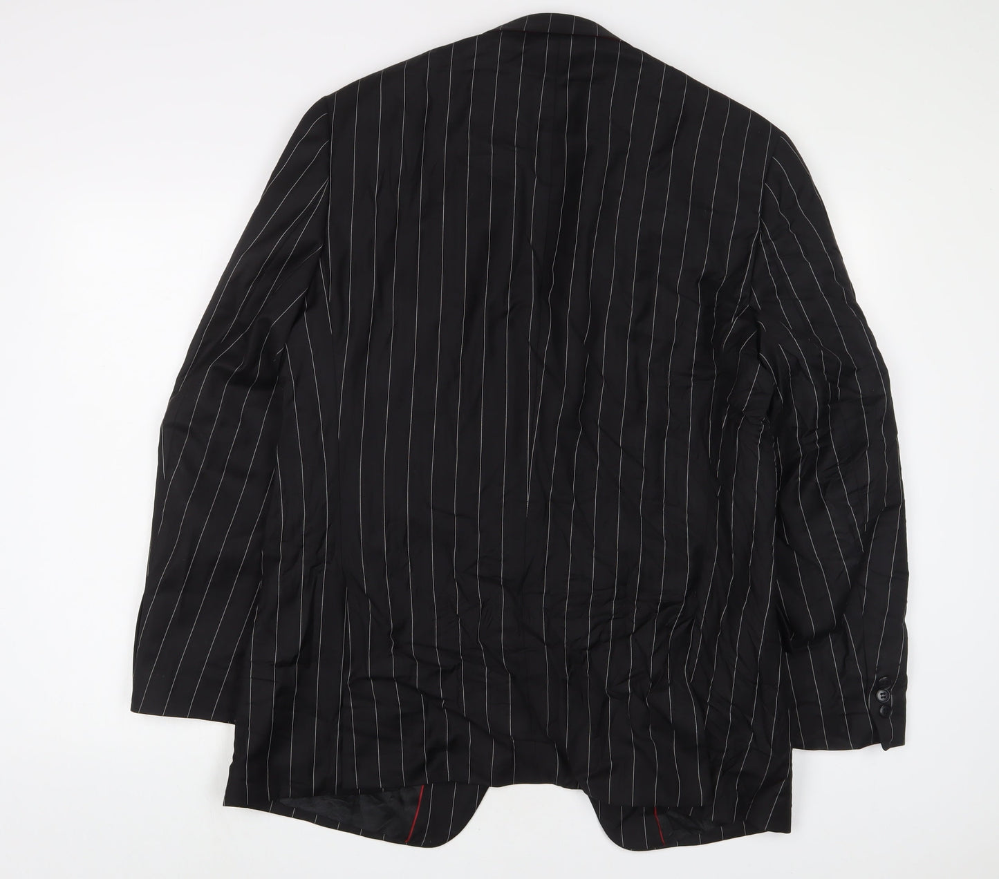 Lambretta Mens Black Striped Wool Jacket Suit Jacket Size 42 Regular