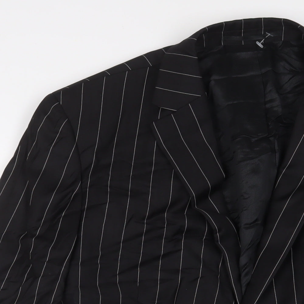Lambretta Mens Black Striped Wool Jacket Suit Jacket Size 42 Regular
