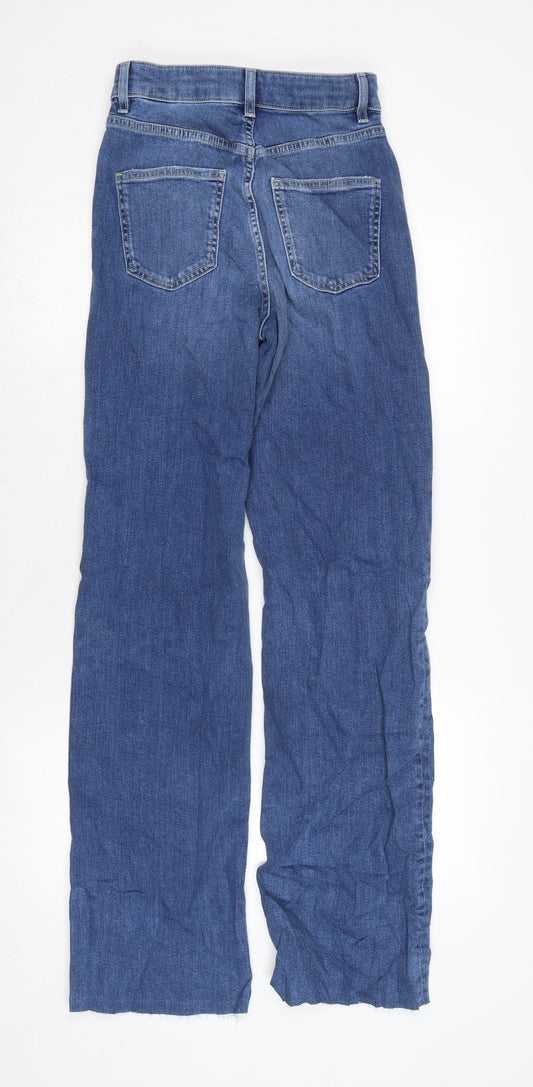 Marks and Spencer Womens Blue Cotton Blend Straight Jeans Size 8 L32.5 in Slim Zip - Raw Hem