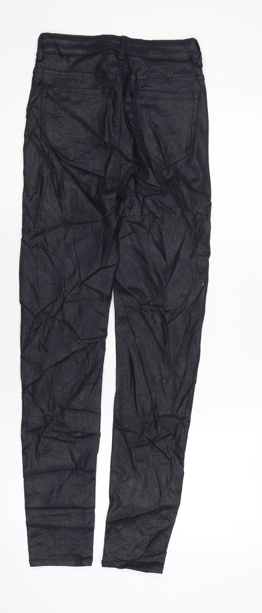 Marks and Spencer Womens Blue Cotton Trousers Size 8 L27.5 in Regular Zip - SHIMMER EFFECT.