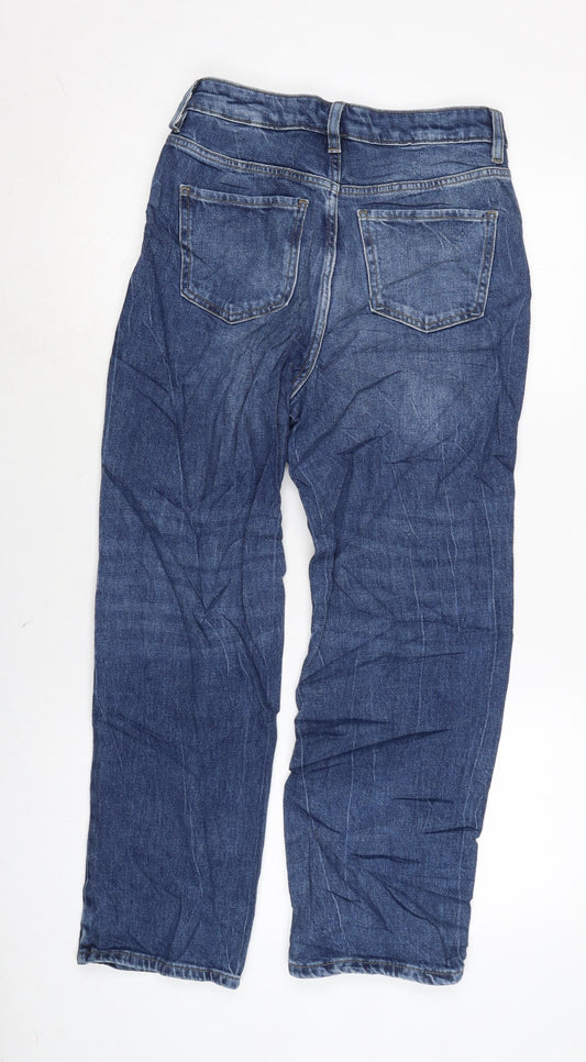 Marks and Spencer Womens Blue Cotton Blend Straight Jeans Size 8 L26 in Regular Zip