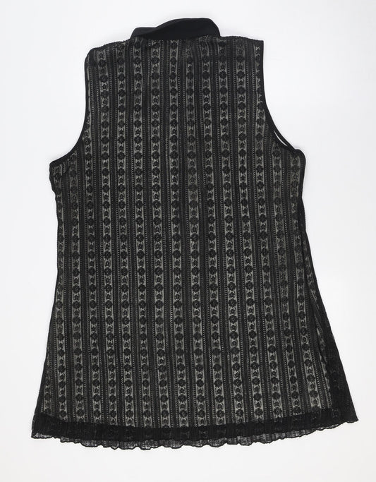Klass Womens Black Polyester A-Line Size 20 Collared Button - Lace Overlay