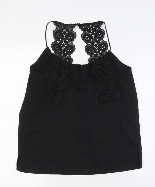 French Connection Womens Black Polyester Camisole Button-Up Size XS Scoop Neck - Lace Straps