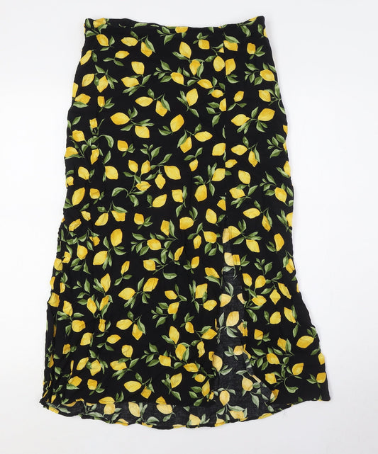 New London Womens Black Viscose A-Line Skirt Size 12 Zip - Lemon Fabric