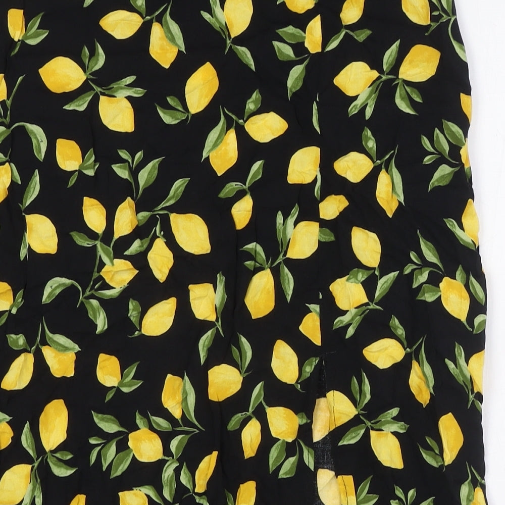 New London Womens Black Viscose A-Line Skirt Size 12 Zip - Lemon Fabric