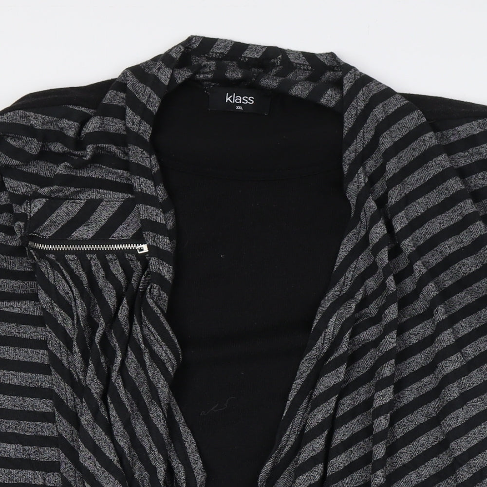 Klass Womens Black Striped Polyester Basic Button-Up Size 2XL Round Neck