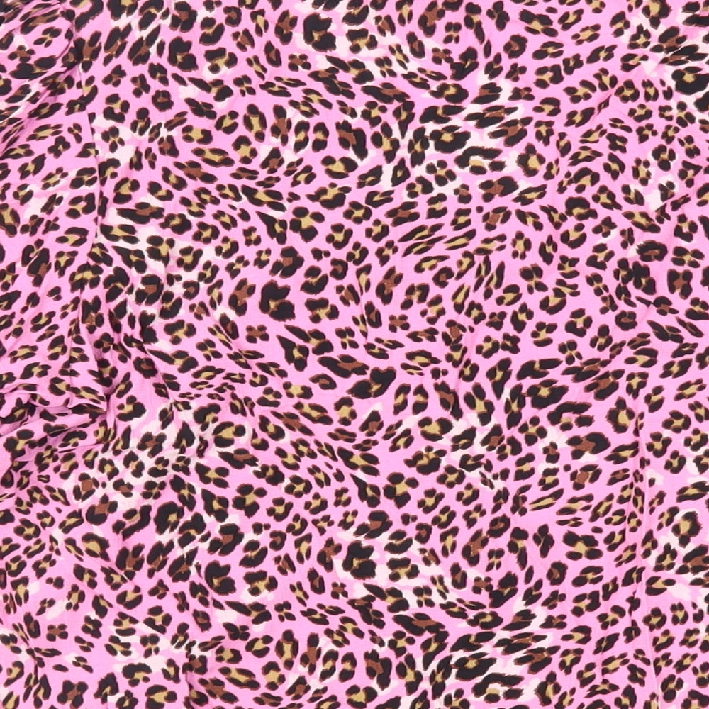 Marks and Spencer Womens Pink Animal Print Viscose Basic Button-Up Size 12 V-Neck
