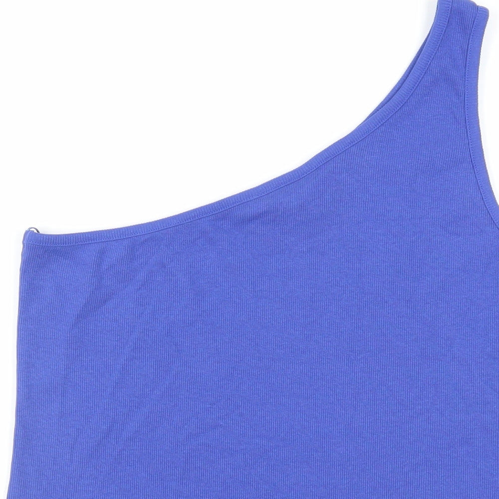 Marks and Spencer Womens Blue Cotton Basic Tank Size 20 One Shoulder - Ribbed
