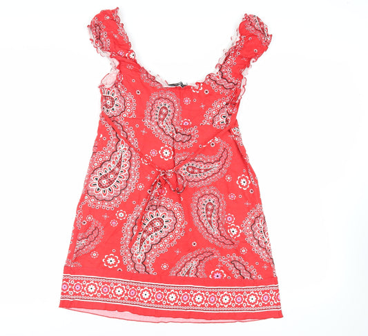 New Look Womens Red Paisley Viscose Mini Size 14 Sweetheart Pullover