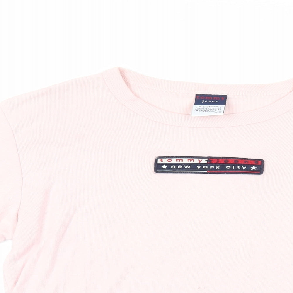 Tommy Jeans Womens Pink Cotton Basic T-Shirt Size M Crew Neck - Logo