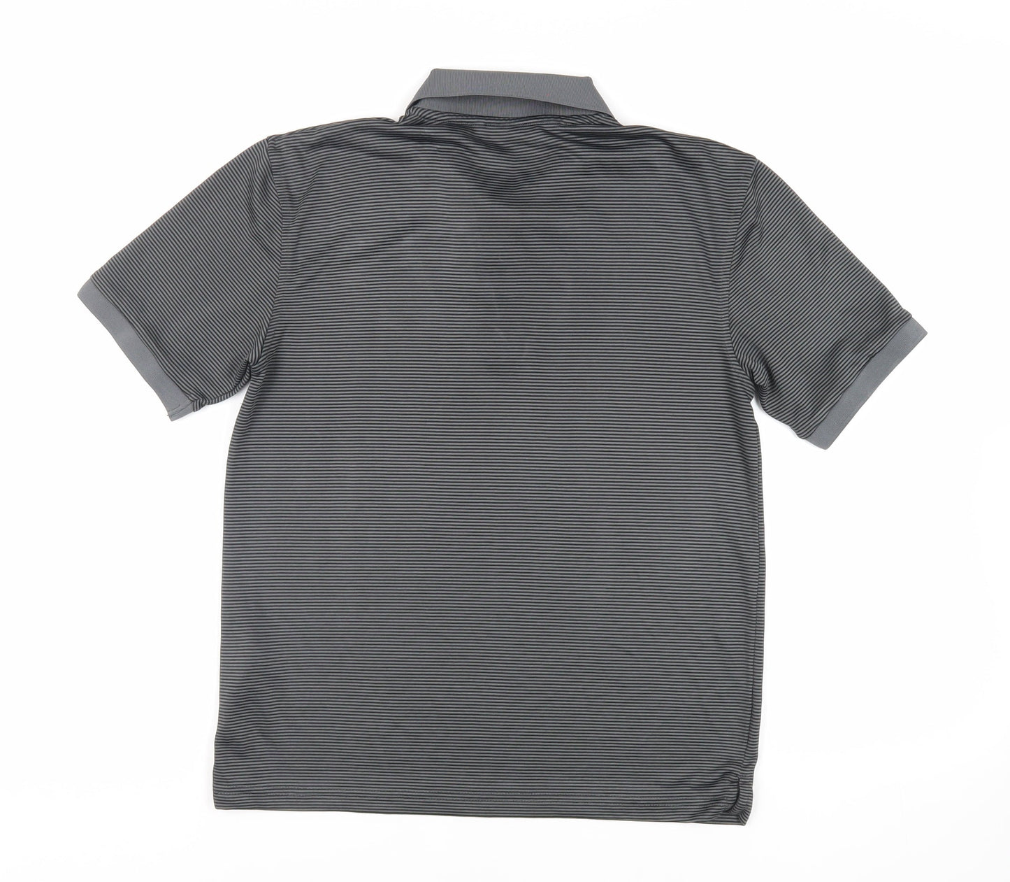 Dunlop Mens Grey Striped Polyester Polo Size S Collared Button