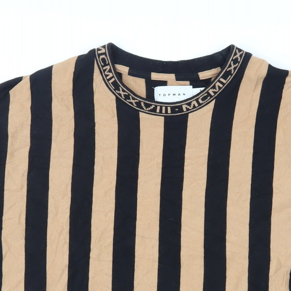 Topman Womens Black Striped Cotton Basic T-Shirt Size S Crew Neck