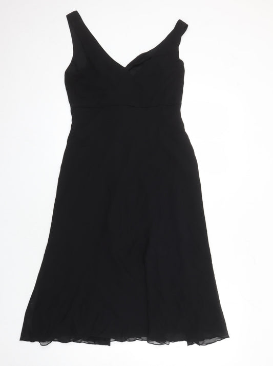 Marks and Spencer Womens Black Polyester A-Line Size 12 V-Neck Zip