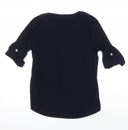 Anna Klein Womens Blue Polyester Tunic Blouse Size L V-Neck