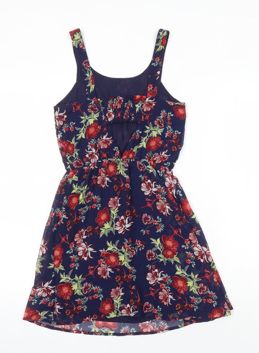 H&M Womens Multicoloured Floral Polyester A-Line Size 6 Scoop Neck