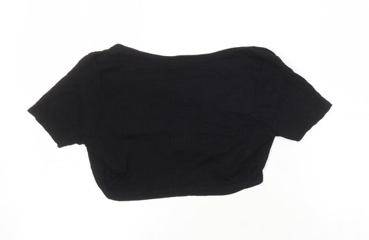 ASOS Womens Black Viscose Cropped T-Shirt Size 12 V-Neck