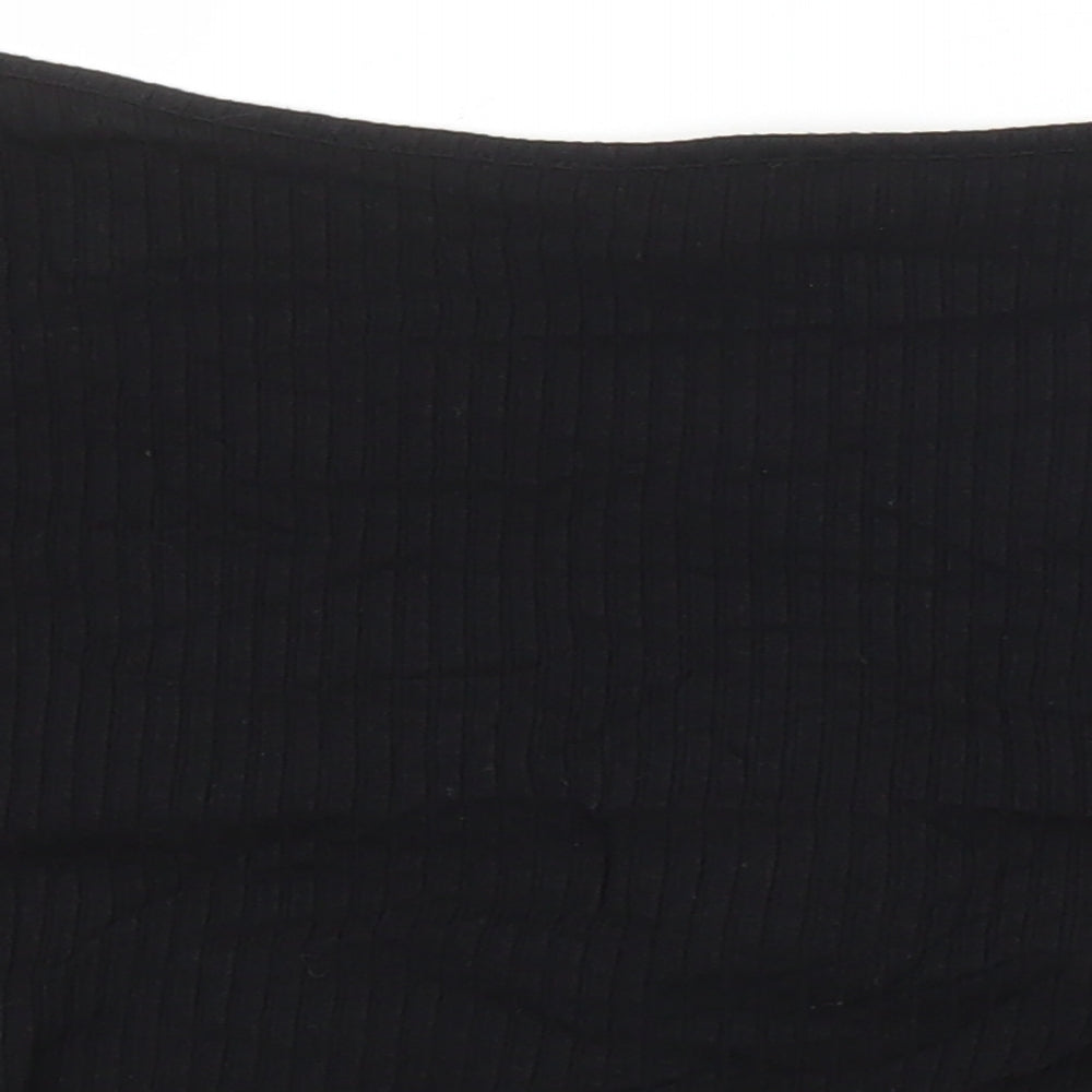 Brand and care label for ASOS women’s black viscose cropped t-shirt, size UK 12, v-neck