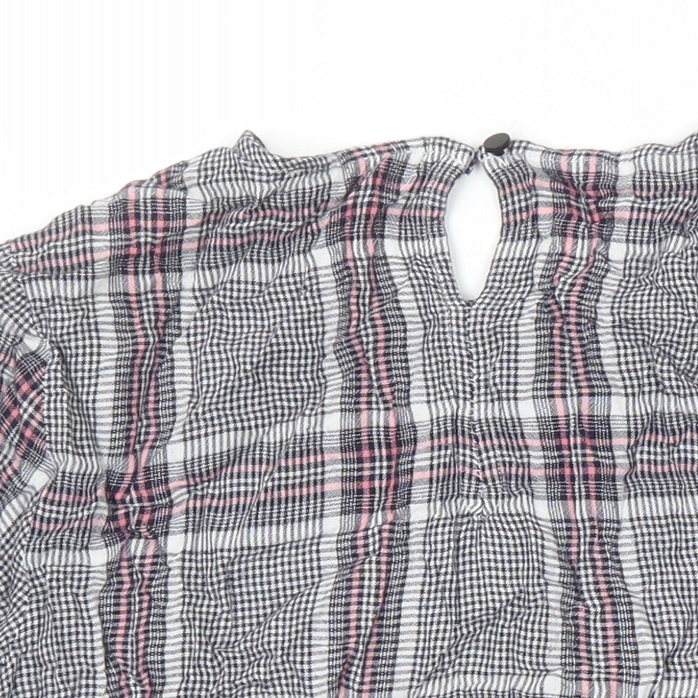 Warehouse Womens Multicoloured Check Viscose Ringer Blouse Size 8 Round Neck