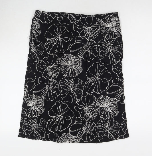 Paulberman Womens Black Floral Viscose A-Line Skirt Size 10 Zip