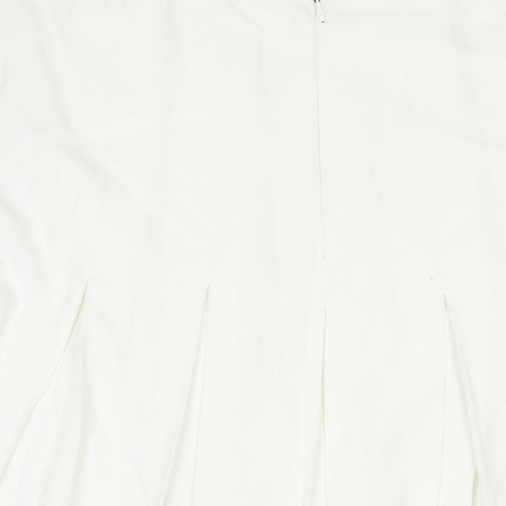 Vilonte Womens White Polyester A-Line Skirt Size 14 Zip