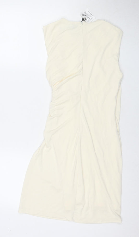Zara Womens Ivory Polyester A-Line Size M Round Neck Zip