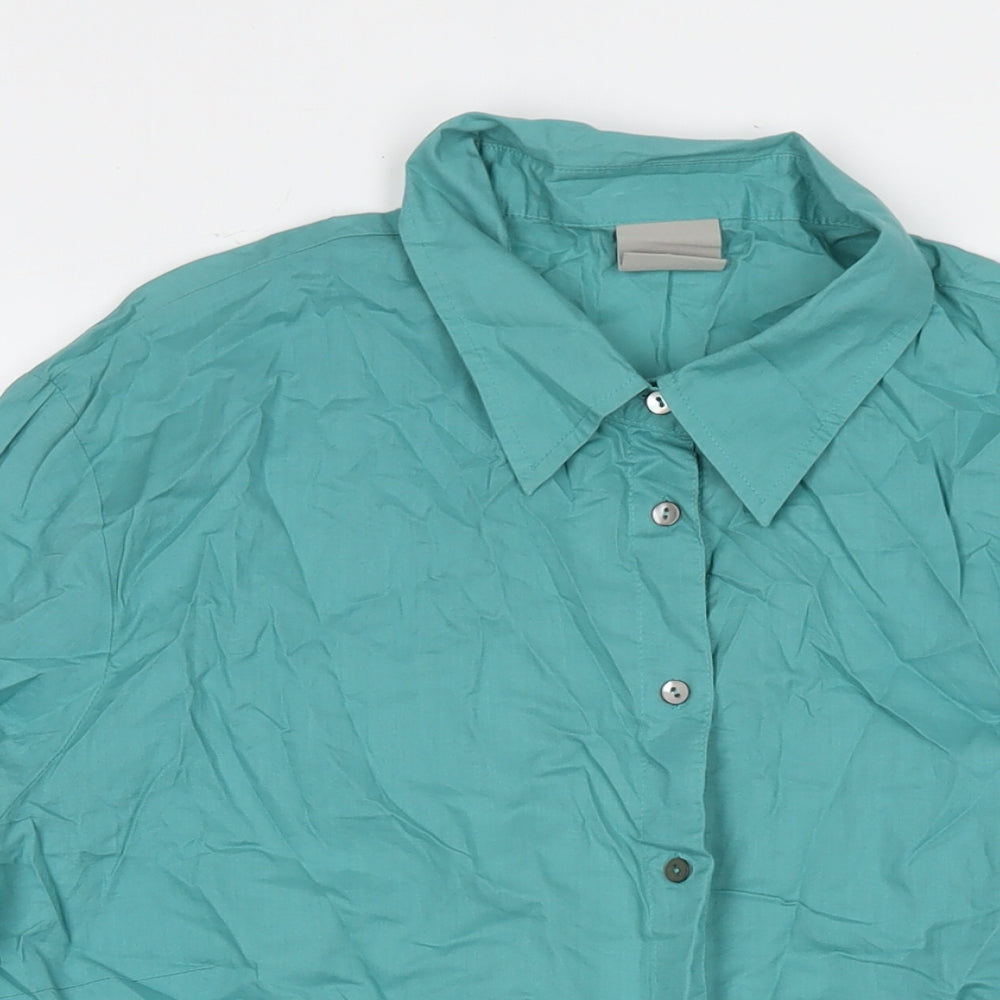 Poetry Womens Blue Cotton Basic Button-Up Size 24 Collared