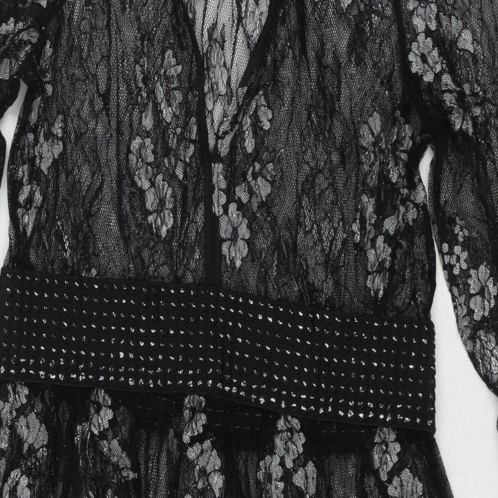 NEXT Womens Black Floral Nylon Fit & Flare Size 10 Round Neck Pullover