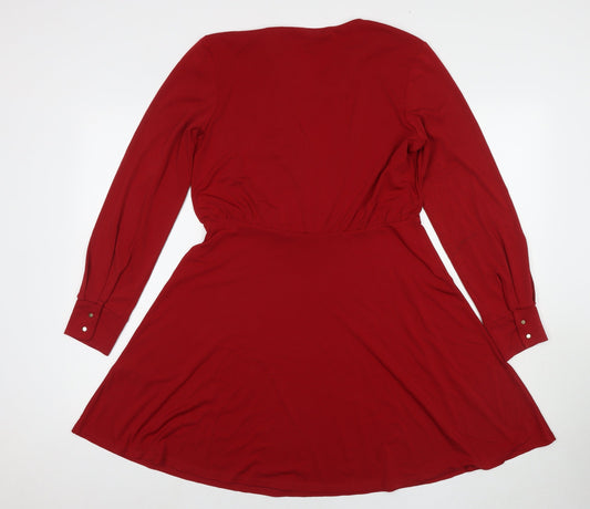 H&M Womens Red Polyester Fit & Flare Size M V-Neck Pullover