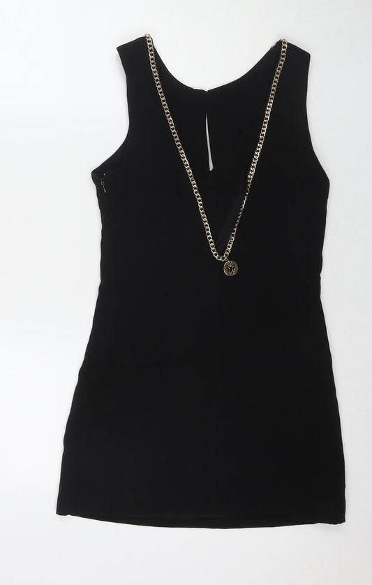 Classic Tricot Womens Black Polyester Bodycon Size S V-Neck Zip - Size S/M