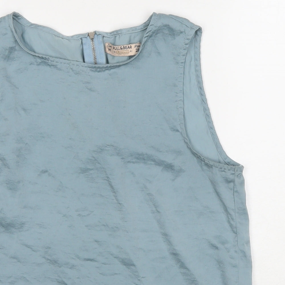 Pull&Bear Womens Blue Polyester Basic Tank Size M Round Neck