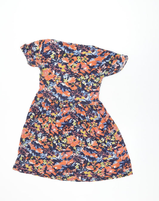 Boohoo Womens Blue Floral Viscose Skater Dress Size 10 Round Neck Pullover