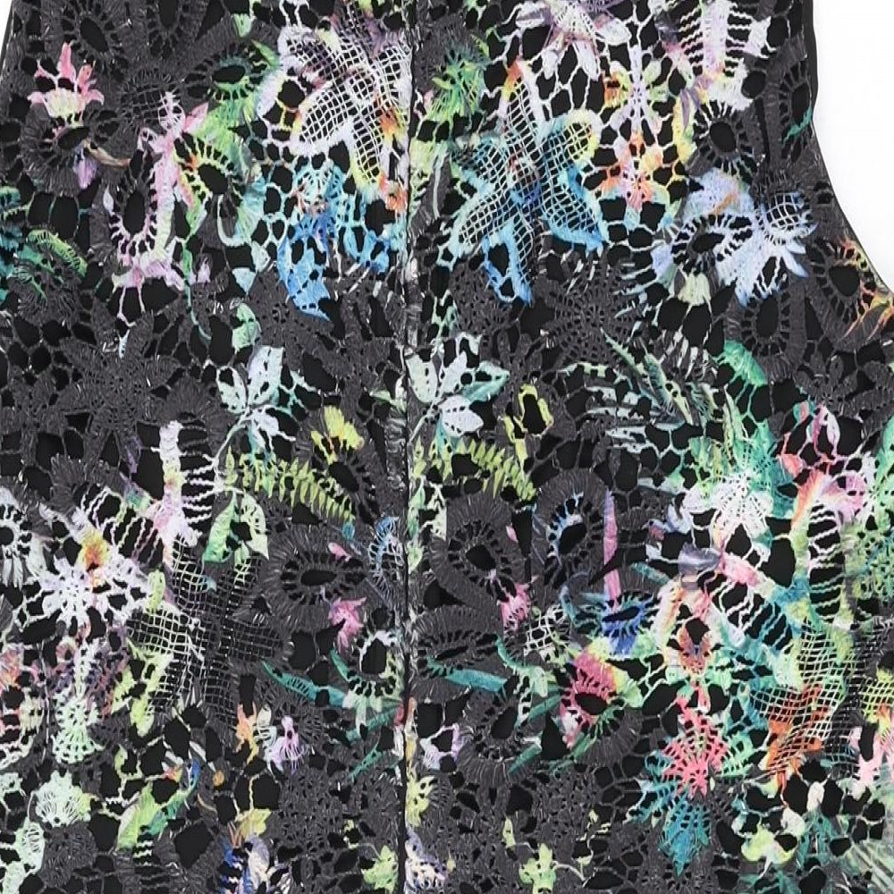 Surkana Womens Black Floral Polyester Shift Size 2XL Boat Neck Zip