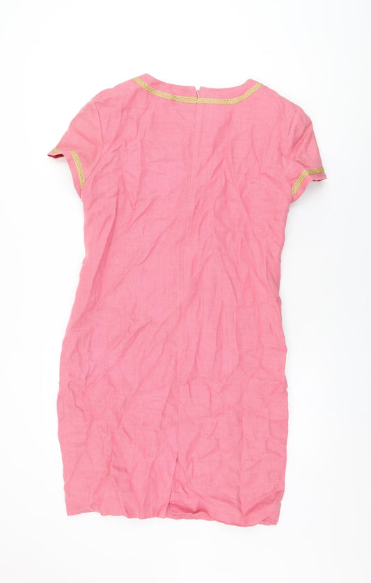 Liz Claiborne Womens Pink Linen Shift Size 8 Round Neck Zip