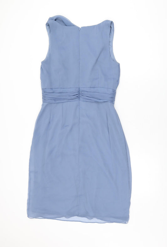 Lela Rose Womens Blue Polyester Bodycon Size 12 Cowl Neck Zip