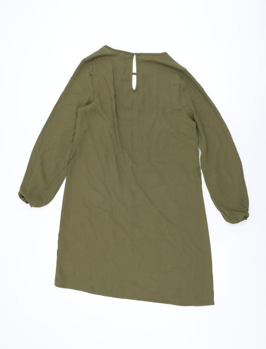 New Look Womens Green Polyester Shift Size 8 Round Neck Button