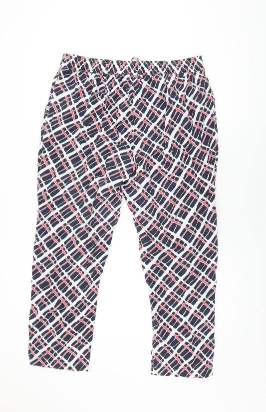 Lands' End Womens White Geometric Lyocell Trousers Size 16 L29 in Regular Drawstring