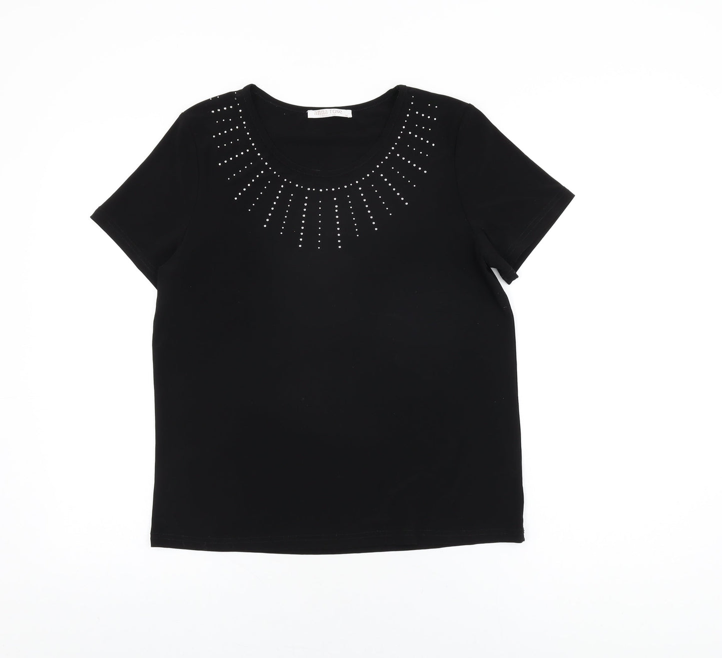 Anna Rose Womens Black Polyester Basic T-Shirt Size M Round Neck