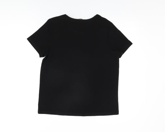 Anna Rose Womens Black Polyester Basic T-Shirt Size M Round Neck